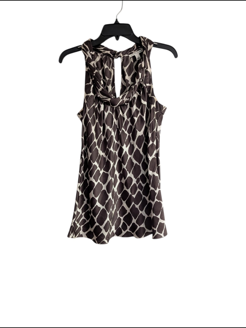 Banana Republic Silk Twist Neck Animal Print Top in Brown & Cream Sz.M